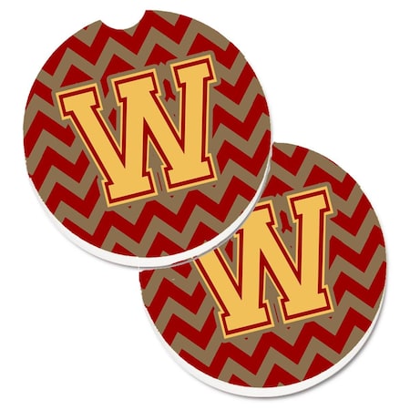 Carolines Treasures Letter W Chevron Garnet and Gold Set of 2 Cup Holder Car Coaster CJ1048-WCARC